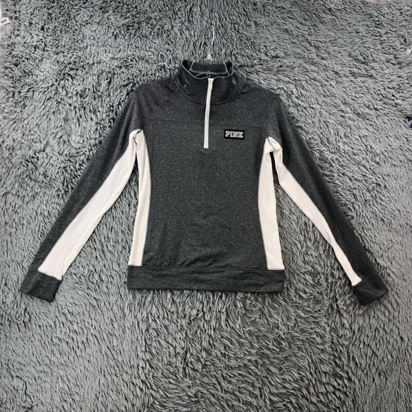 Pink Victorias Secret Quarter Zip Womens Small Spellout Athletic Workout Shirt - Picture 1 of 9